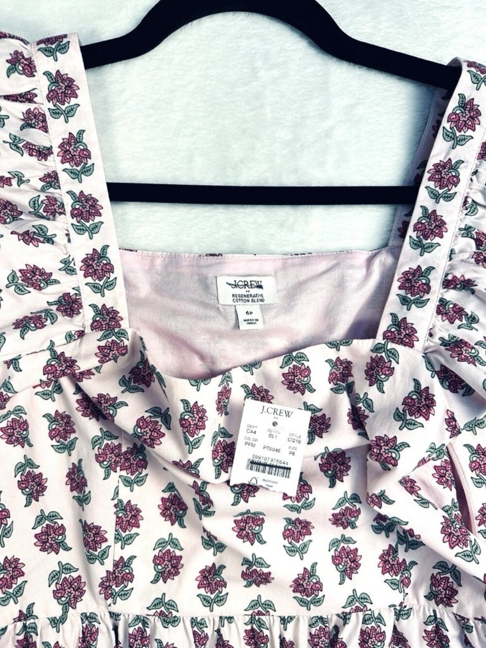 J.Crew Floral Midi Dress Pink Ruffle Sleeve Square Neck Cotton Size 6P NWT $158 - Picture 4 of 16